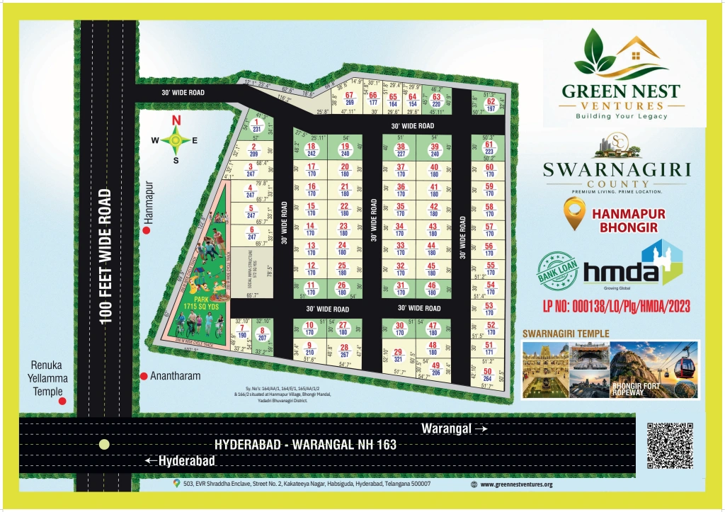 Swarnagiri County HMDA Approved Master Plan Layout - Hanmapur, Bhongir